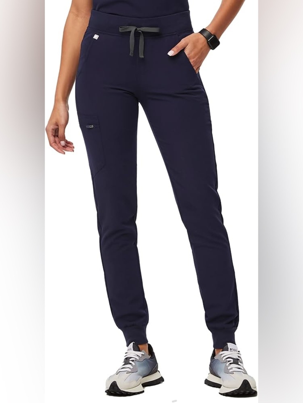 Figs Women's Jogger Scrub Pants in Navy with Gray Drawstring
